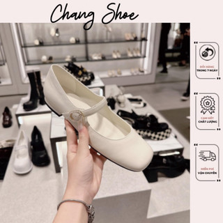 Giày búp bê Cnk đế bệt miệng nông hoạ tiết trơn quai nganh khoá đính ngọc phong cách năng động hàng fullbox #1914-5