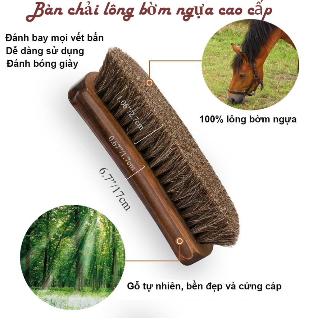Bộ bàn chải đánh giày làm sạch, đánh bóng cho giày da và da lộn chính hãng - Chà giày da đen, da nâu, da lộn
