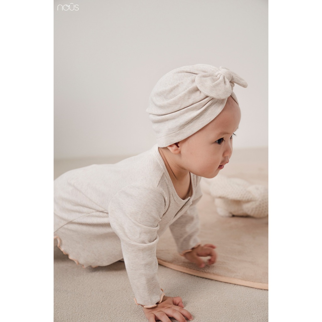 Bộ Áo Quần Dài Mix Turban Nơ Màu Be Nous Premium Xinh Xắn