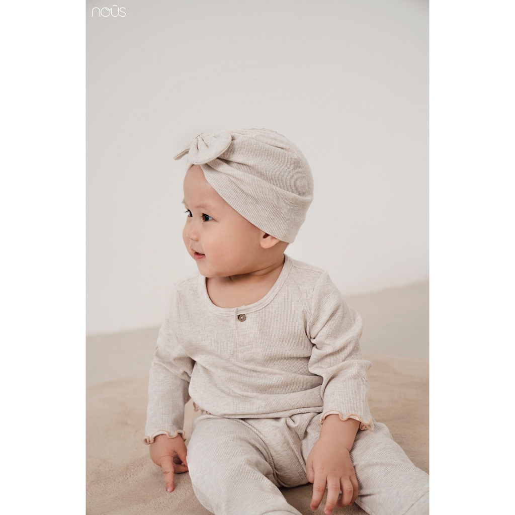 Bộ Áo Quần Dài Mix Turban Nơ Màu Be Nous Premium Xinh Xắn