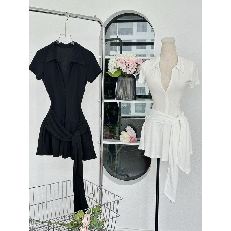 ĐẦM XÒE THỂ THAO TAY NGẮN CÁ TÍNH 2 MÀU đen trắng