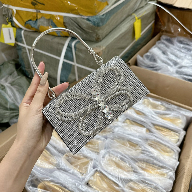 Túi đá nơ đi tiệc siêu hot sang chảnh quai xách túi cầm tay đá 19cm