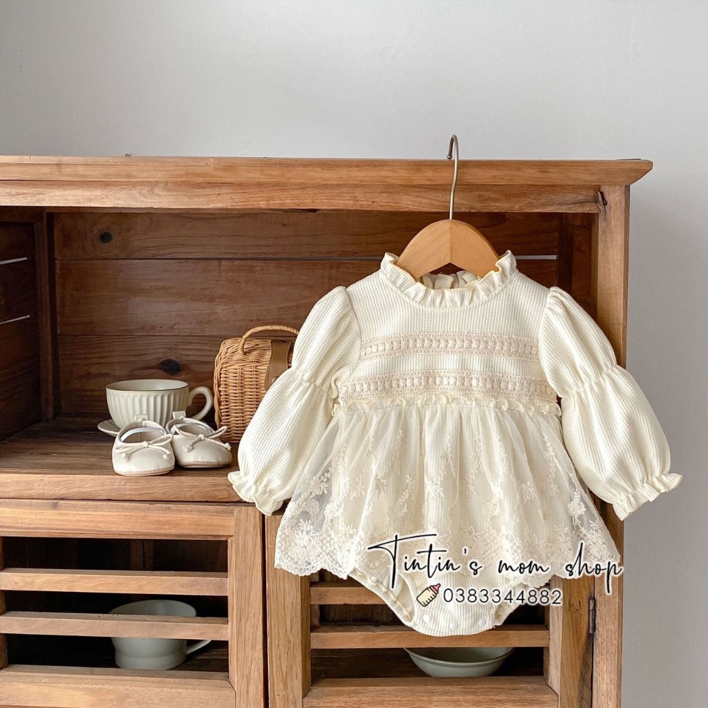 Váy ren công chúa thôi nôi kem dành cho bé gái 3-18M