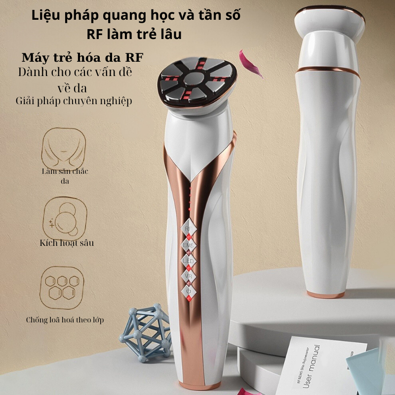 Máy massage mặt nâng cơ mặt bằng RF đẩy tinh chất trắng da thon gọn khuôn mặt mờ nám giảm nhăn