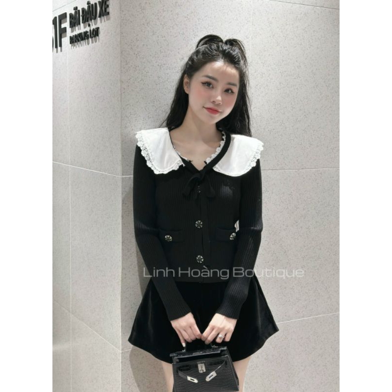 Áo len khuy đá phối cổ