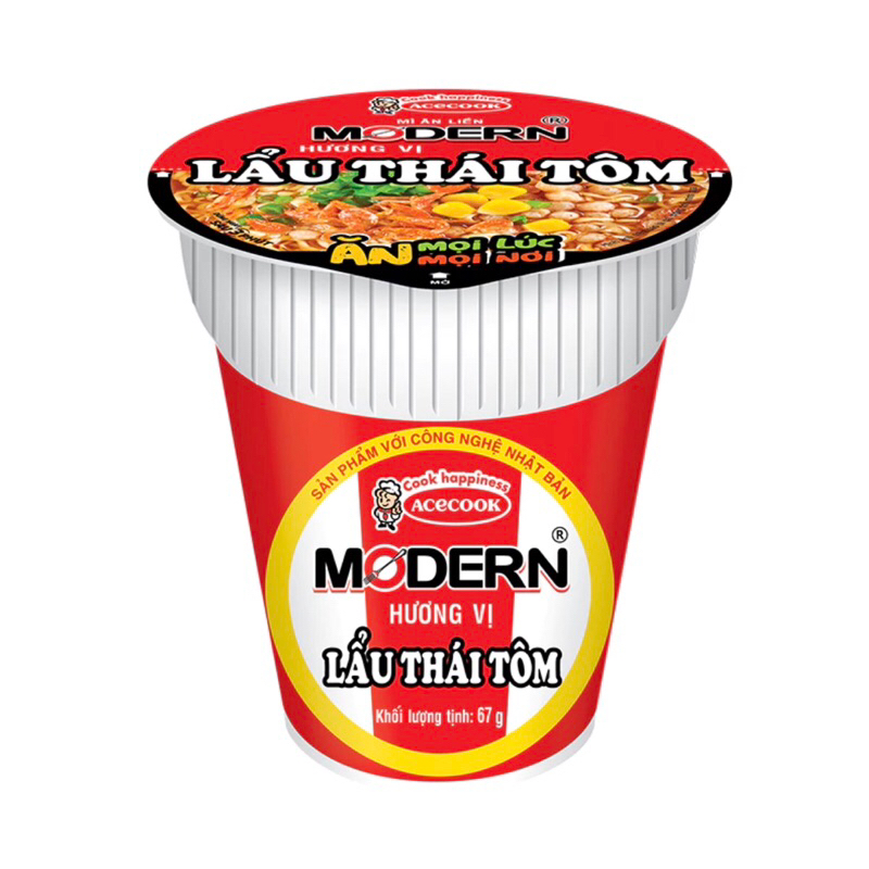 Mì ly Moden lẩu thái tôm 65g,omachi chua cay hải sản