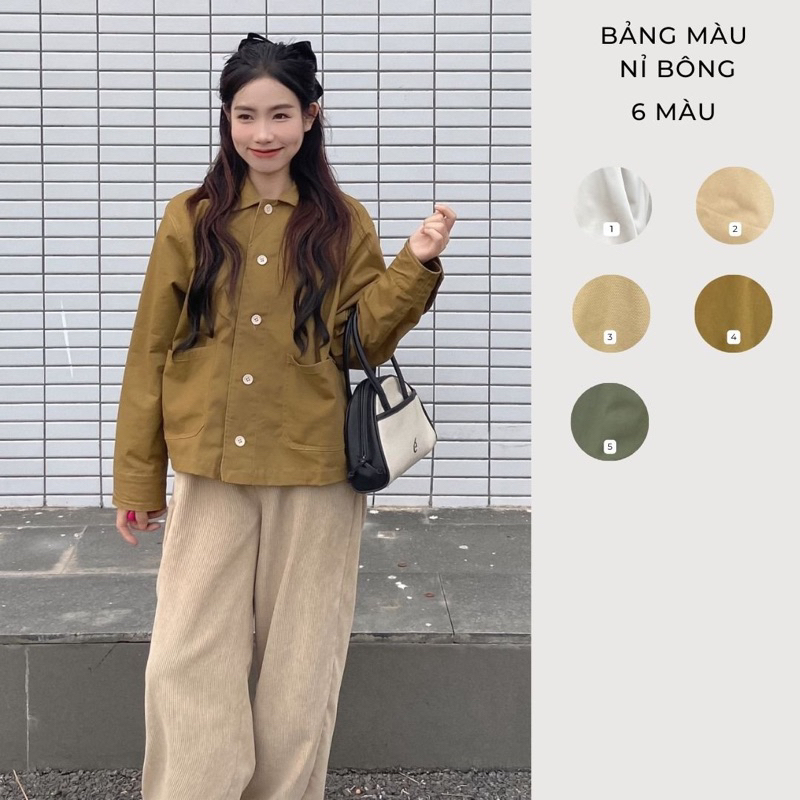 KIM-KAKI JACKET- 5 màu- Áo khoác kaki dáng ngắn, có túi 2 bên