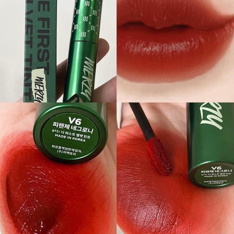 Son Kem Merzy Velvet Tint V6 ĐỎ GẠCH Ver Green