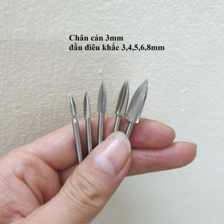 Bộ 5 Mũi mài khắc phay khoét gỗ mũi điêu khắc gỗ 3 cạnh cán 3mm
