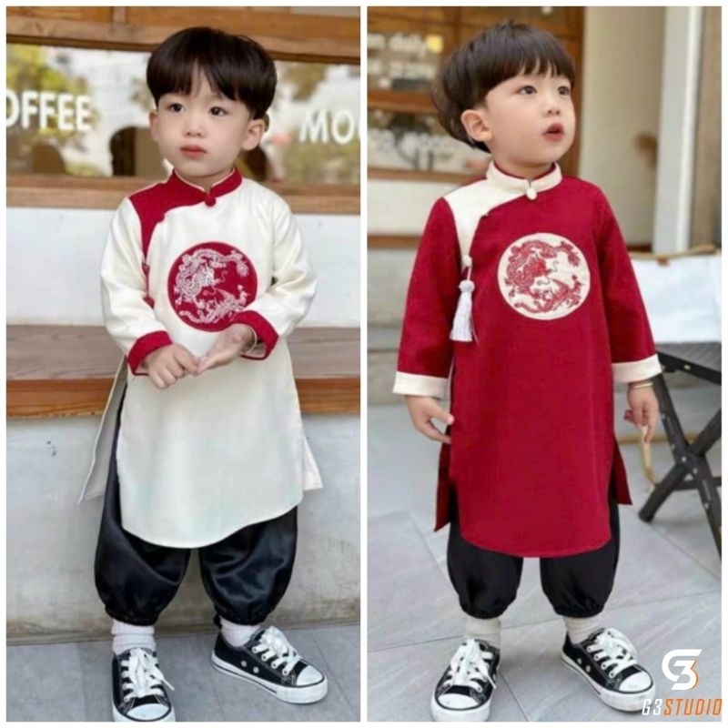Áo dài bé trai đẹp mềm mại ko ngứa hàng may kĩ giá sỉ thiết kết cao cấp