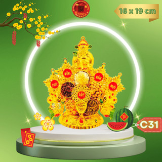 Tháp tỏi tài lộc ông địa đẹp, đĩa tỏi thần tài đậu ngũ sắc may mắn có đèn led - TỎI CÁT TƯỜNG