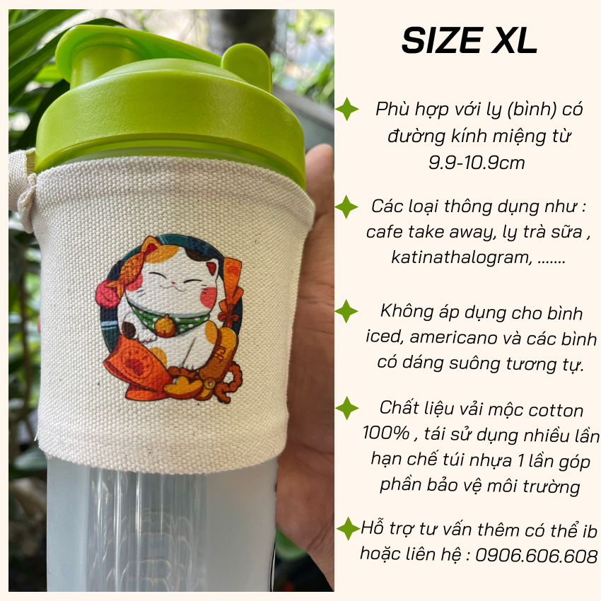 Túi treo ly cốc  Ginko Canvas in hình Gấu Kiss Cute 198