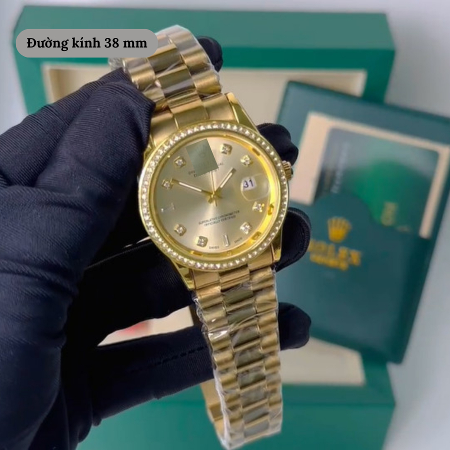 Đồng hồ nam RLX Cosmograph Daytona Yellow Gold 278288 mặt kính Mineral, chống nước 3 ATM,dây thép đeo tay cao cấp