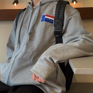 Áo Khoác Nỉ , Hoodie Zip Xám Nỉ Cotton Thêu Chữ ROSS Form Basic Mũ Trùm 2 Lớp