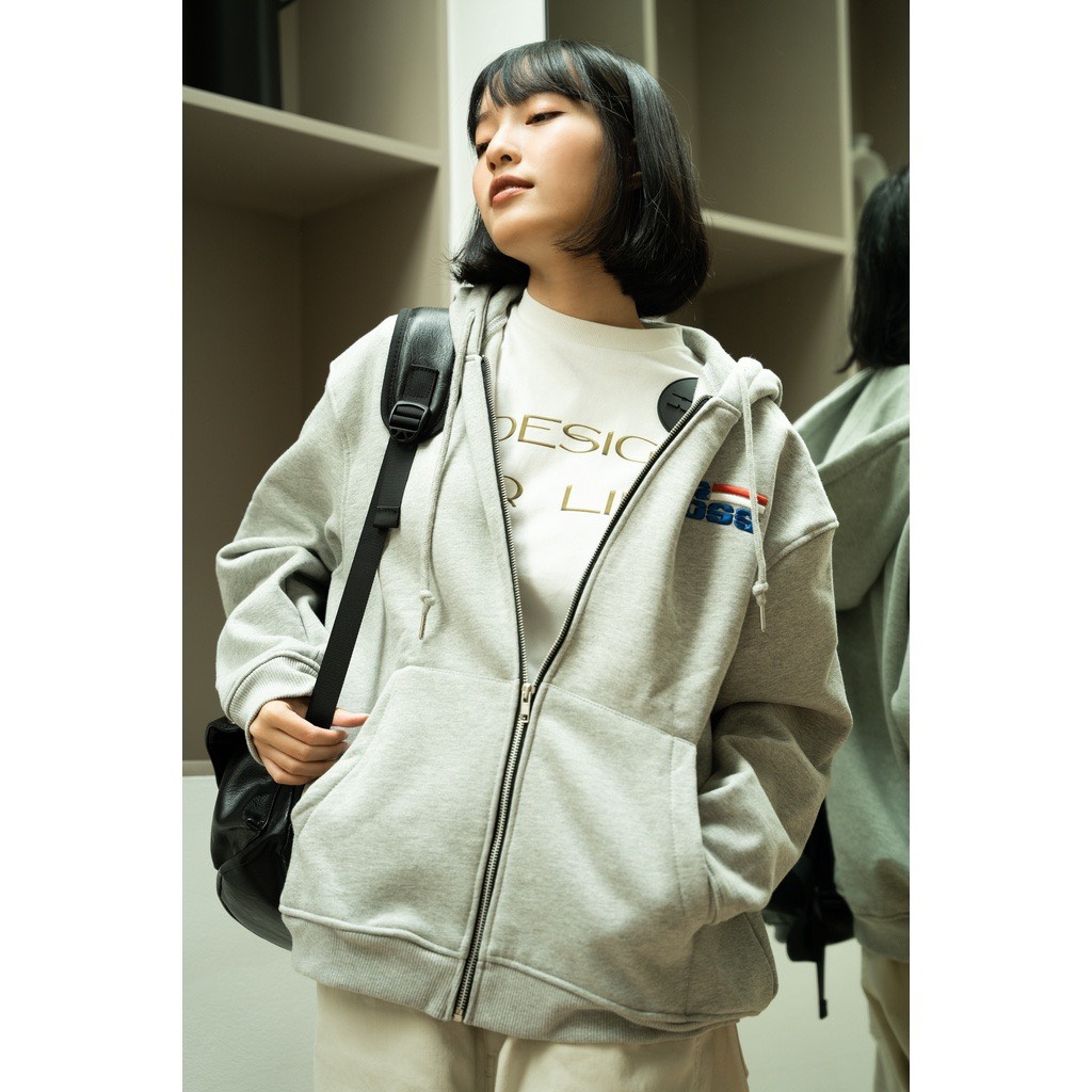 Áo Khoác Nỉ , Hoodie Zip Xám Nỉ Cotton Thêu Chữ ROSS Form Basic Mũ Trùm 2 Lớp