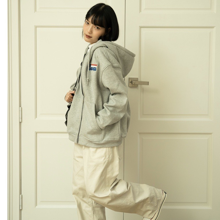 Áo Khoác Nỉ , Hoodie Zip Xám Nỉ Cotton Thêu Chữ ROSS Form Basic Mũ Trùm 2 Lớp