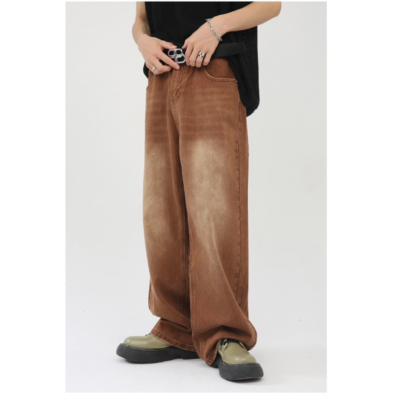Quần Jeans Baggy wash nâu loang ms 1027