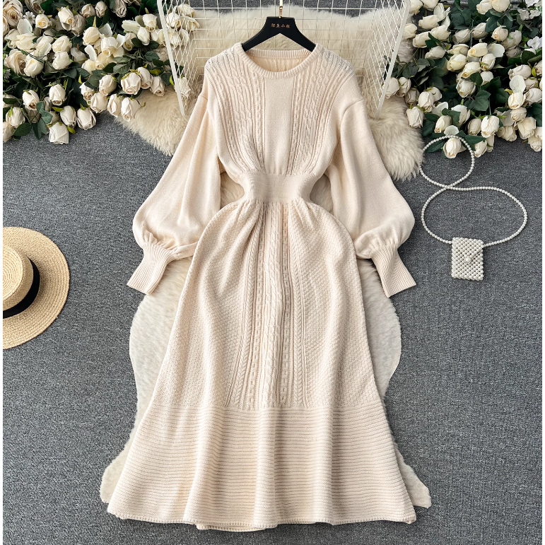 Đầm len xoè nữ tay bồng bềnh max xinh