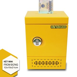 Két sắt mini SAFEBOXX T1150YW, Két Tài Lộc màu Vàng, Có khoét hoa văn đồng tiền, Kích thước 12x15x21cm Tùy chọn khó