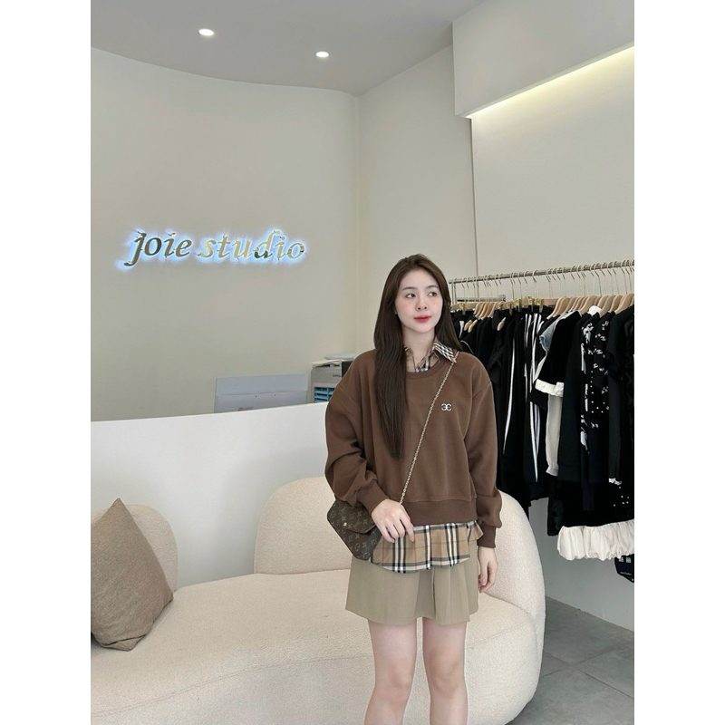 Áo nỉ pha smi kẻ bắp bơ ry QC