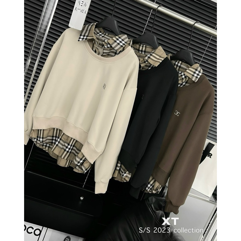 Áo nỉ pha smi kẻ bắp bơ ry QC