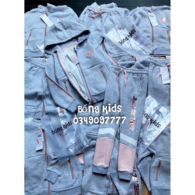 Bộ Nỉ Thể Thao Bé Gái Ghi Phối Hồng Orche