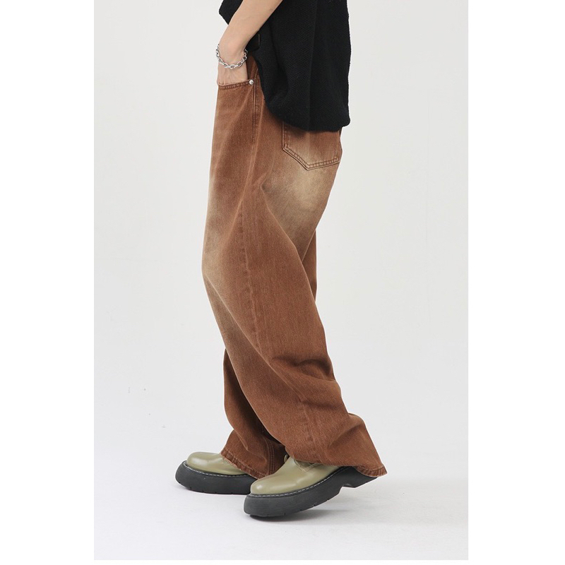 Quần Jeans Baggy wash nâu loang ms 1027