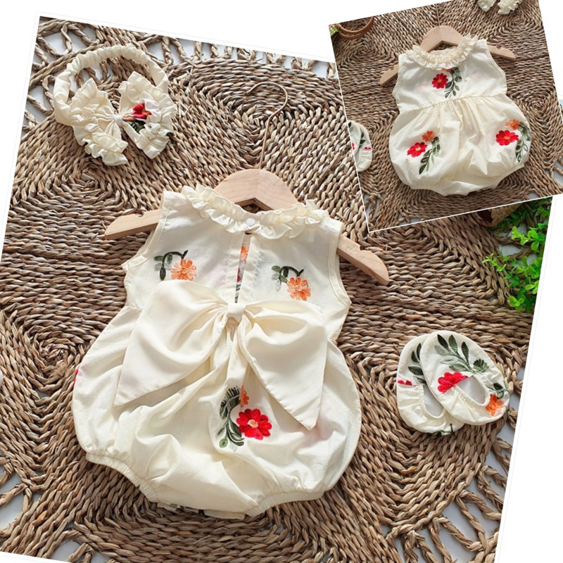 Body Hoa Thêu 𝐍𝐇𝐈́𝐌 𝐗𝐔̀ 𝐊𝐈𝐃𝐒 Cho Bé Gái Sơ Sinh, Đầy Tháng, Thôi Nôi, Sinh Nhật Chất Boi Nhật Mềm Mát - B009