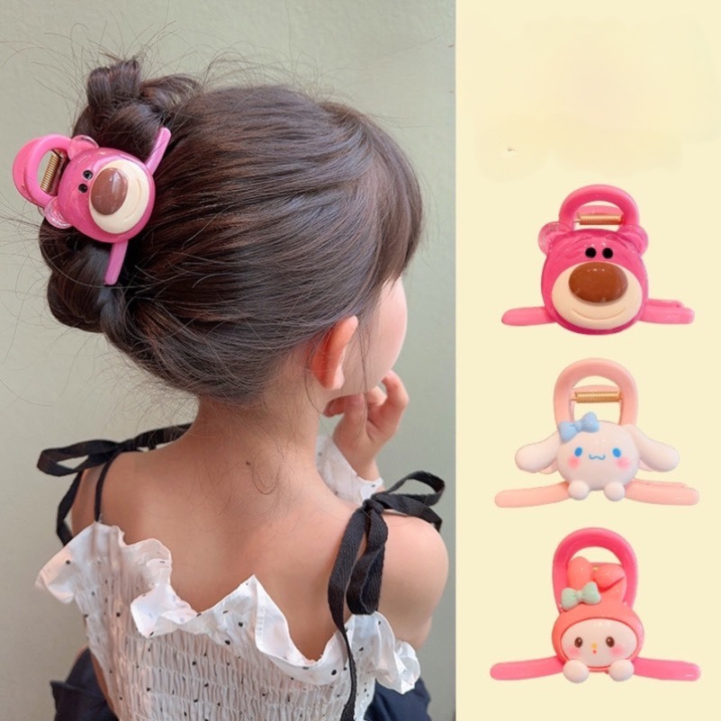 Set 4 Kẹp Càng Cua Cho Bé Hình Gấu Dâu Hồng Cute Dễ Thương Siêu Hot