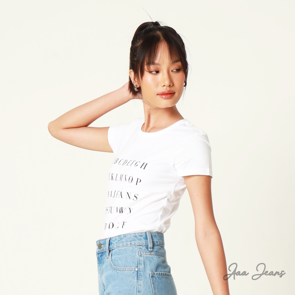 Áo Thun Nữ Cao Cấp Organic Cotton Màu Trắng Logo Aaa Jeans