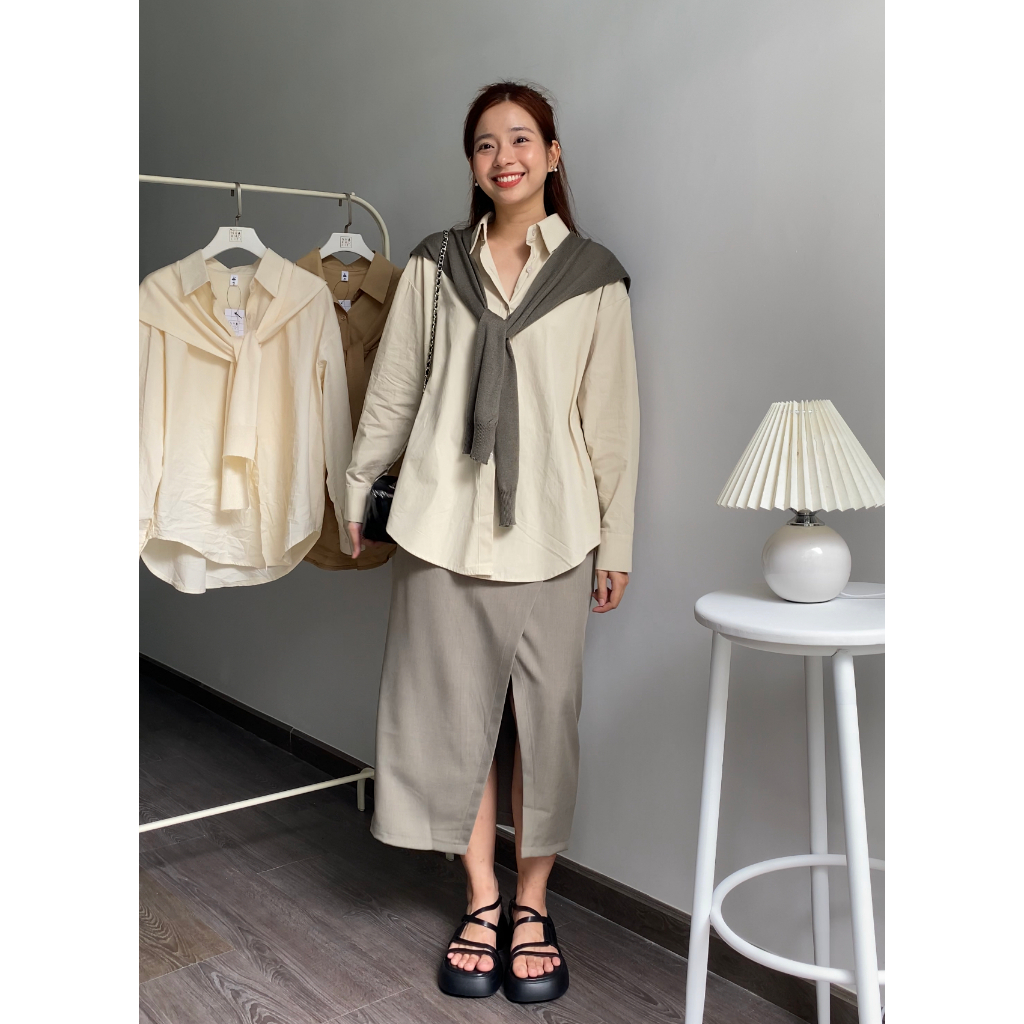 Áo sơ mi kèm khăn choàng thuỷ thủ vintage mùa thu - Nhakholiti - AV890