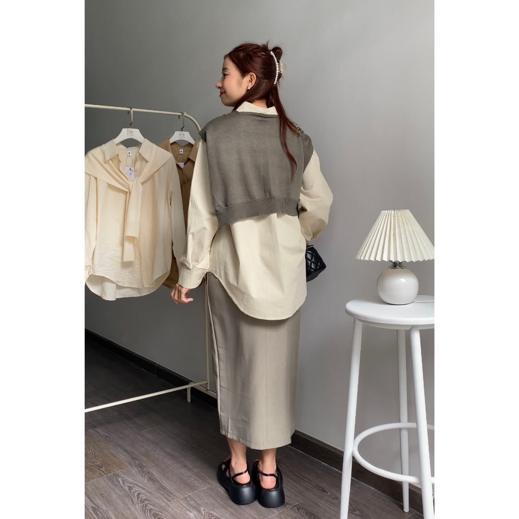 Áo sơ mi kèm khăn choàng thuỷ thủ vintage mùa thu - Nhakholiti - AV890