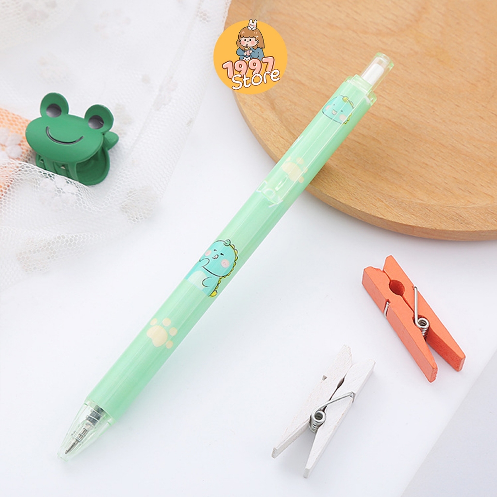 Bút bi bấm gel Khủng Long Ham Ăn Dễ Thương mực đen, Bút bi bấm gel in hình hoạt hình cute