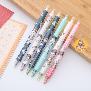 Bút bi bấm gel Maruko Dễ Thương mực đen, Bút bi bấm gel in hình hoạt hình cute