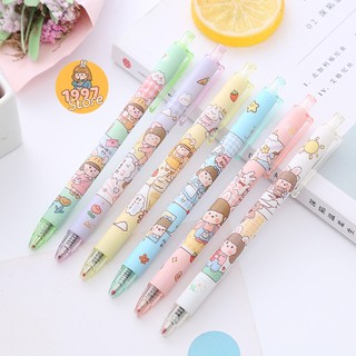 Bút bi bấm gel Cô Bé Tai Thỏ Dễ Thương mực đen, Bút bi bấm gel in hình hoạt hình cute