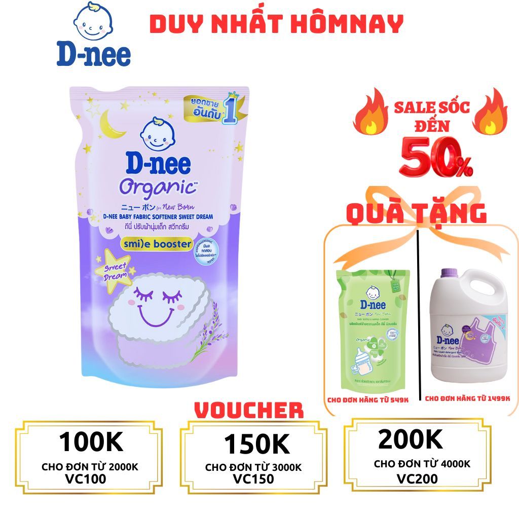 ComBo 4 Túi Nước xả vải Dnee túi nội địa Thái 550ml- Nước xả quần áo cho bé
