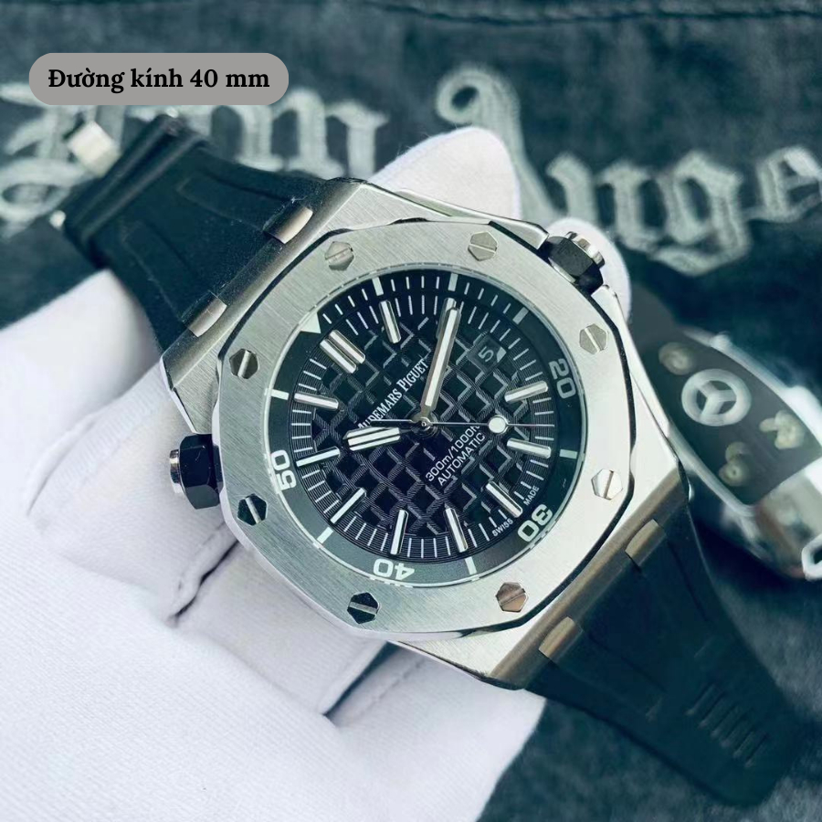 Đồng hồ cơ nam Audemars Piguet Offshore Watch 15410 mặt kính Mineral chống xước, chống nước, dây cao su đeo tay cao cấp