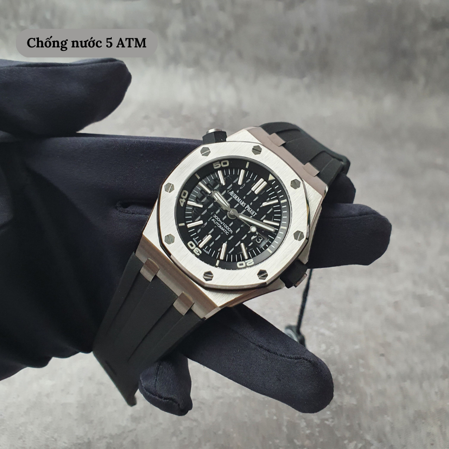 Đồng hồ cơ nam Audemars Piguet Offshore Watch 15410 mặt kính Mineral chống xước, chống nước, dây cao su đeo tay cao cấp