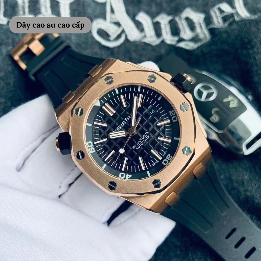Đồng hồ cơ nam Audemars Piguet Offshore Watch 15410 mặt kính Mineral chống xước, chống nước, dây cao su đeo tay cao cấp