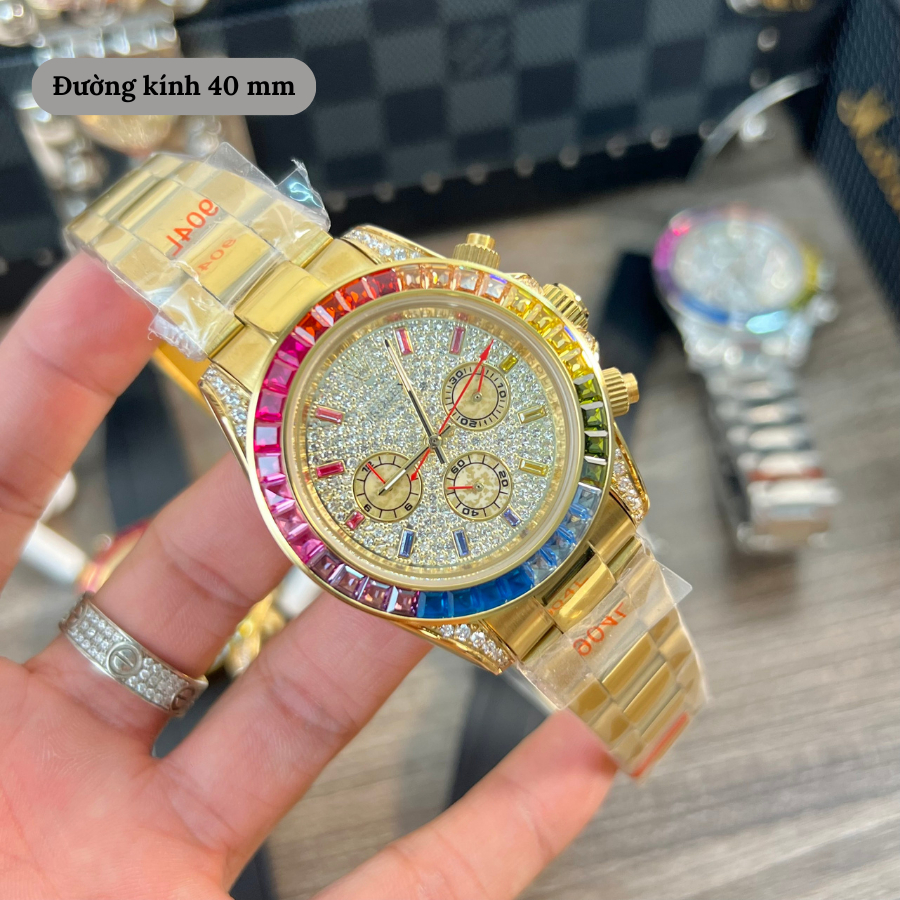 Đồng hồ cơ nam RLX Daytona Rainbow 116520 mặt kính Mineral chống xước, chống nước 5 ATM, dây thép đeo tay cao cấp