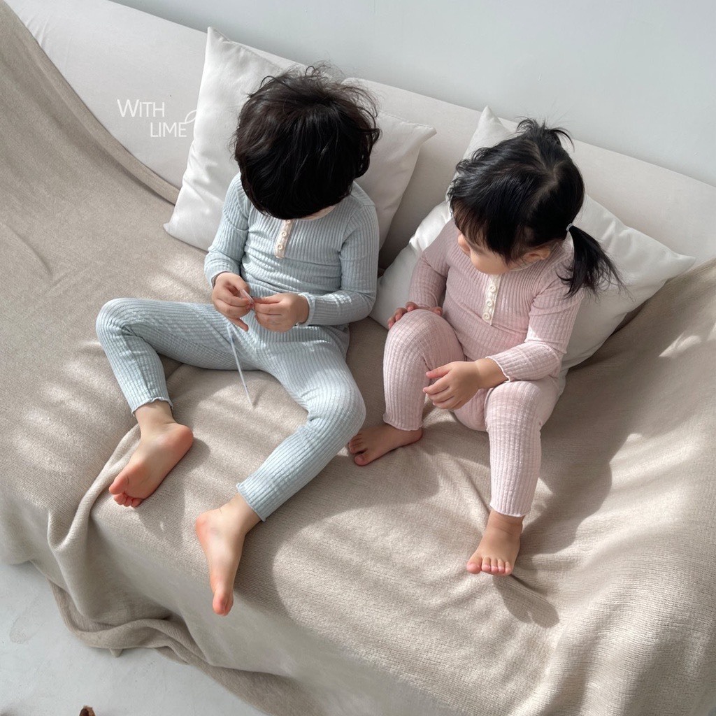 Bộ thu đông bé trai bé gái , bộ dài tay vải tăm lạnh đính cúc 7 màu cao cấp cho bé trai bé gái