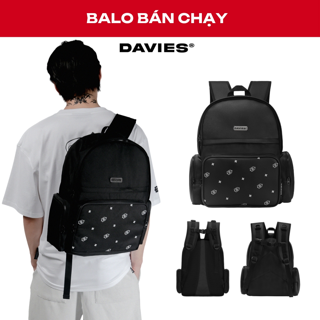 Balo đi học nữ nam màu đen họa tiết local brand Davies Special Backpack| D-P48