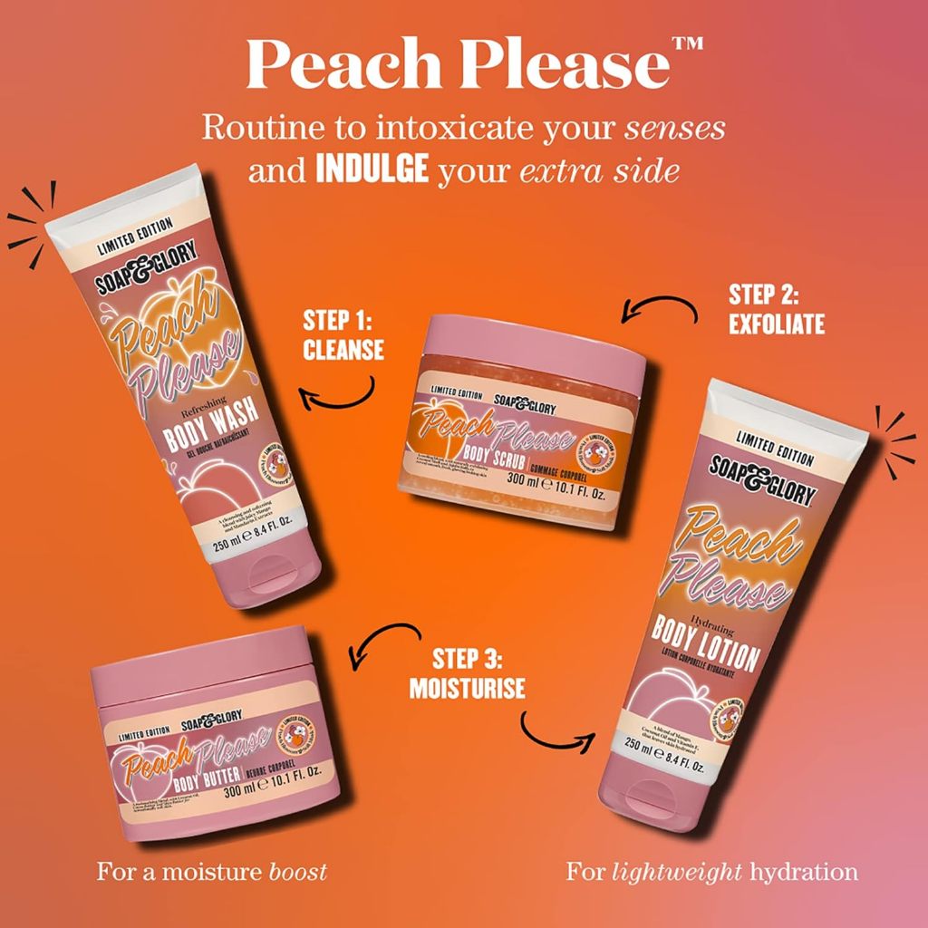 Bơ dưỡng thể Soap and Glory 300ml PEACH PLEASE Body Butter dưỡng ẩm, trắng da body hương hoa đào & xạ hương