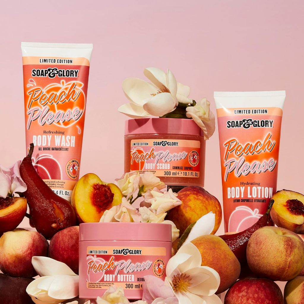 Bơ dưỡng thể Soap and Glory 300ml PEACH PLEASE Body Butter dưỡng ẩm, trắng da body hương hoa đào & xạ hương