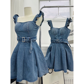 Váy Jean 2 Dây Cánh Tiên Cúp Kèm Belt Đầm Jean