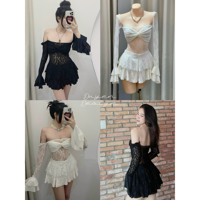 Váy ren trễ vai 2 màu-ảnh thật ở cuối