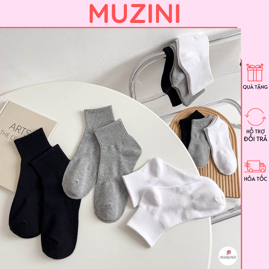 Tất nam nữ Muzini vớ unisex chất liệu vải Hàn co giãn kiểu dáng trơn phong cách TN65