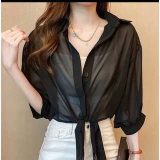 Áo sơ mi voan buộc eo ,áo sơ mi form croptop khoác ngoài mặc đi biển