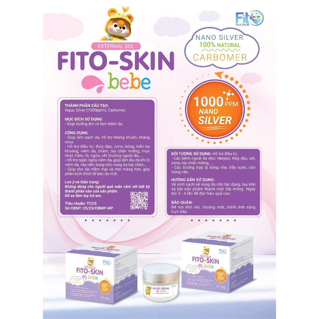 Kem Bôi Da Skin Bebe Fito Junior Chứa Nano Bạc Thiên Nhiên, Làm Mềm Da, Ngừa Viêm Da, An Toàn Cho Bé, Lọ 30g
