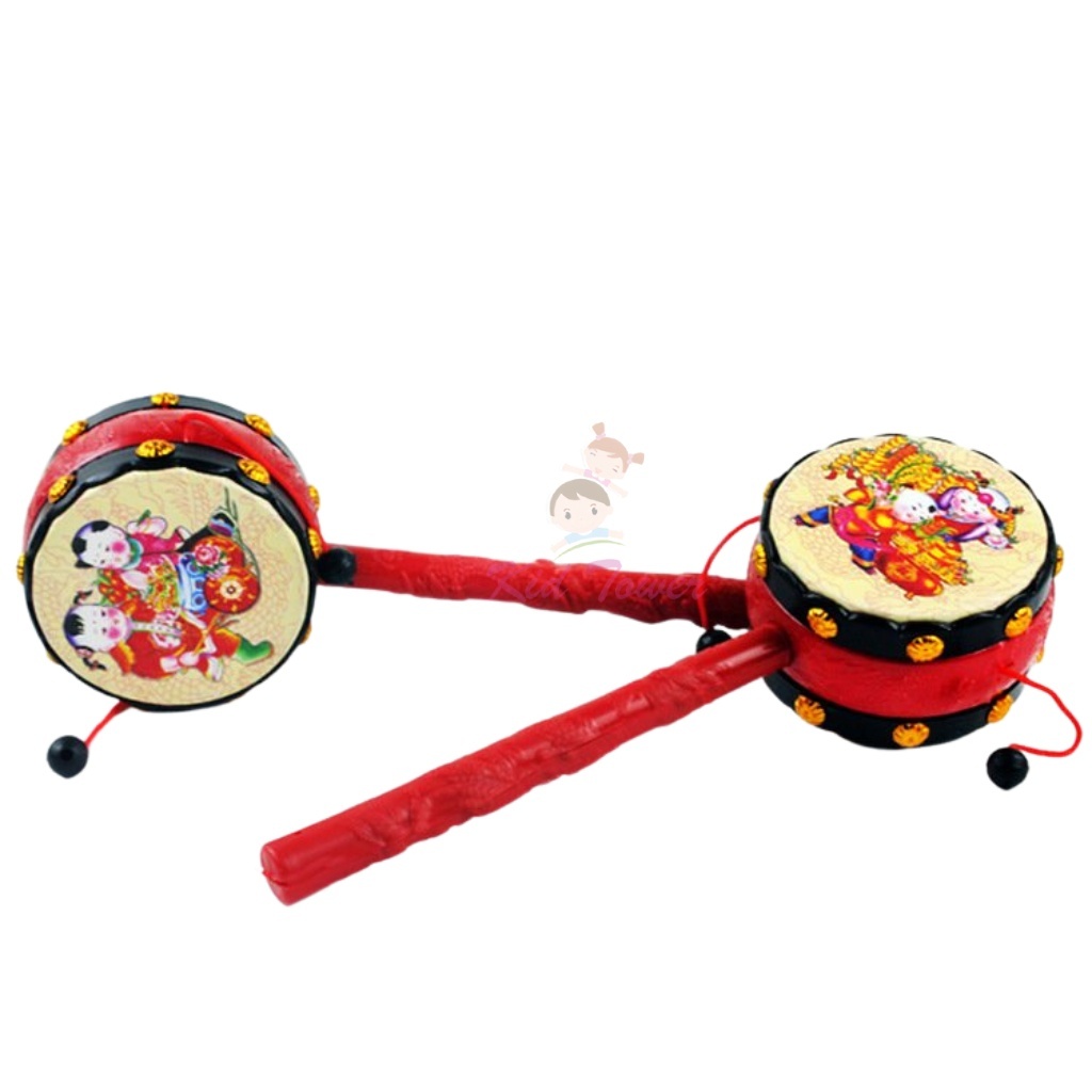 Trống lắc tay dân gian cho bé mầm non chơi trung thu bằng gỗ hoạ tiết